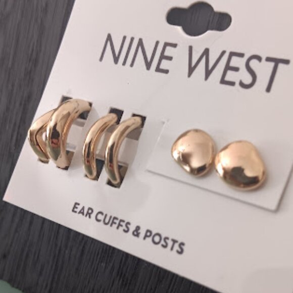 NINE WEST 5pc SET/LOT Mod/Contemporary Gold Ear Cuffs & Stud Earrings**NEW! - Picture 3 of 4
